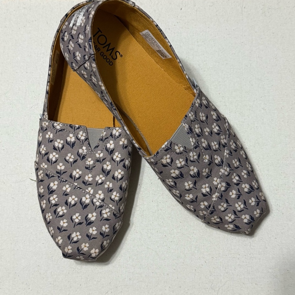 TOMS Blue Floral Canvas Slip-Ons